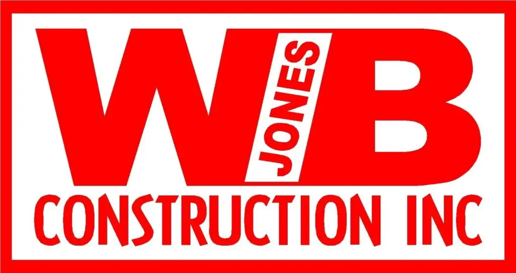 Red and white WB Jones Construction Inc logo