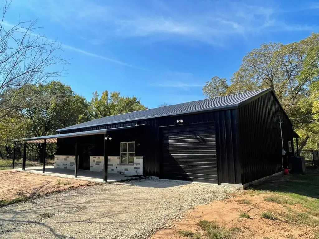 black and deep gray barndominium