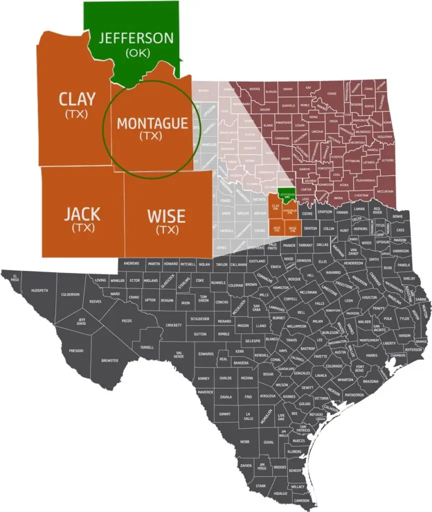 Where you will find WB Jones working with a circle around Montague County Texas